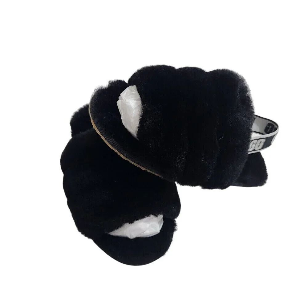 UGG Slippers Fluff Yeah Toddler Size 10 Fuzzy Black House Shoes 188